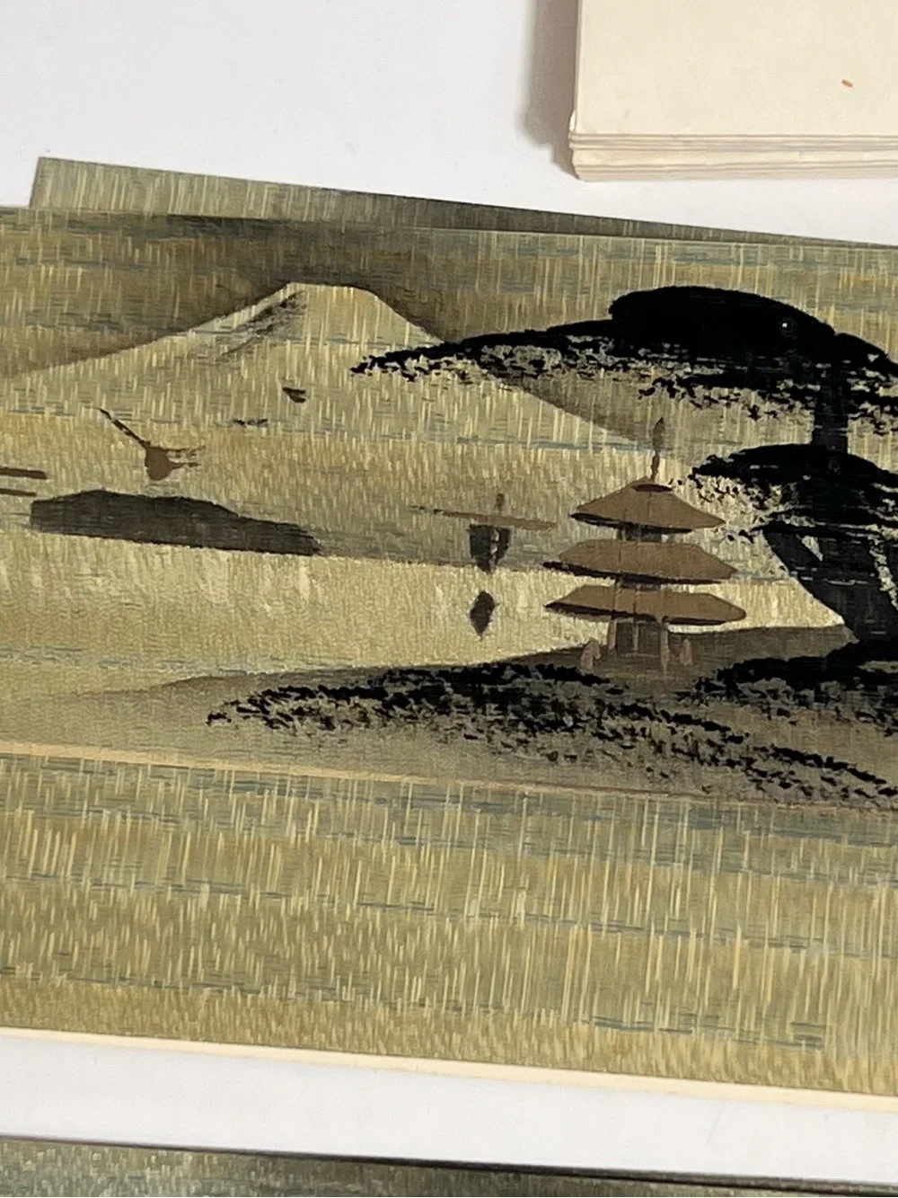 VTG Handpainted Japan Fujiyoshida Mountain Temple Pagoda Bamboo Wood Notecards